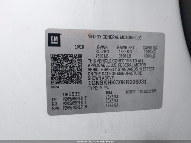 1GNSKHKC0KR206031 Chevrolet Suburban Lt