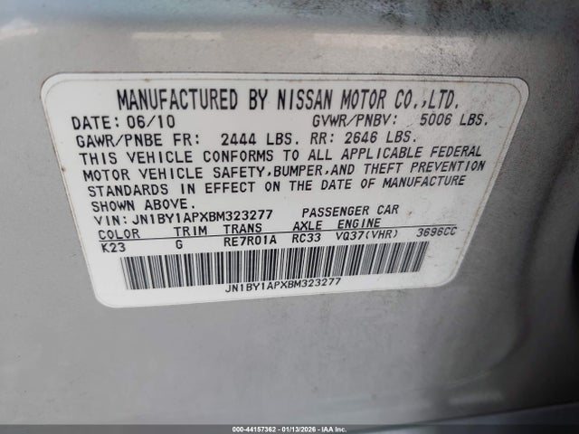 Aukcja sprzedaży 2011 Infiniti M37, vin: JN1BY1APXBM323277, numer aukcji: 44157362