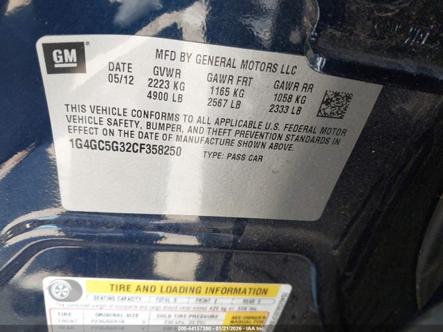 Продаж на аукціоні авто 2012 Buick Lacrosse Leather Group, vin: 1G4GC5G32CF358250, номер лоту: 44157390