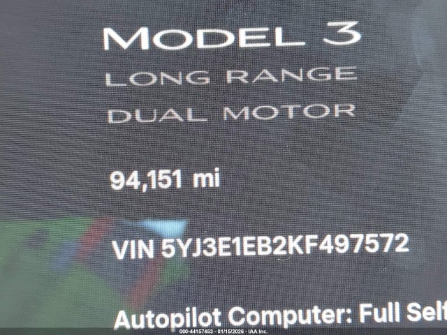 5YJ3E1EB2KF497572 Tesla Model 3 Long Range/performance