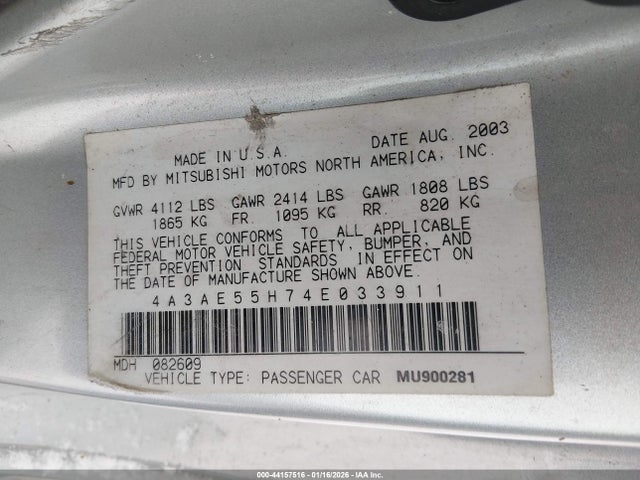 2004 MITSUBISHI ECLIPSE SPYDER 4A3AE55H74E033911 Photo 8