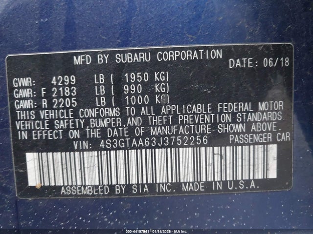 Aukcja sprzedaży 2018 Subaru Impreza 2.0i, vin: 4S3GTAA63J3752256, numer aukcji: 44157541