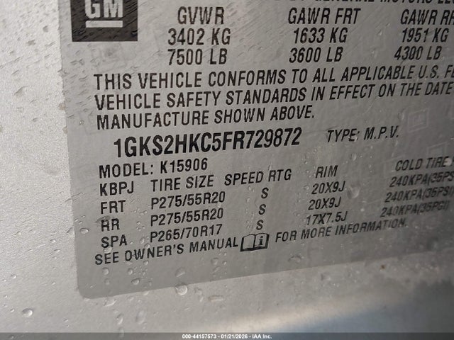 Aukcja sprzedaży 2015 Gmc Yukon Xl 1500 Slt, vin: 1GKS2HKC5FR729872, numer aukcji: 44157573