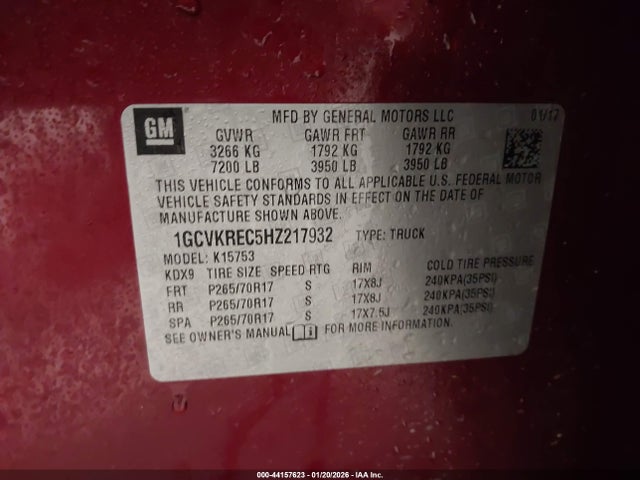 1GCVKREC5HZ217932 Chevrolet Silverado 1500 1lt