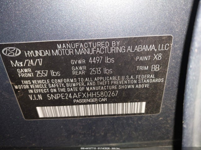 5NPE24AFXHH580267 Hyundai Sonata