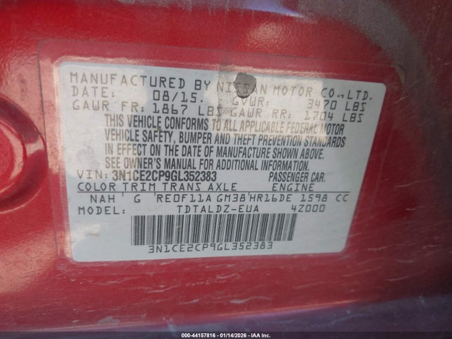 Nissan Versa Note S (sr)/s Plus/sl/sr/sv 2016 3N1CE2CP9GL352383 Image 9