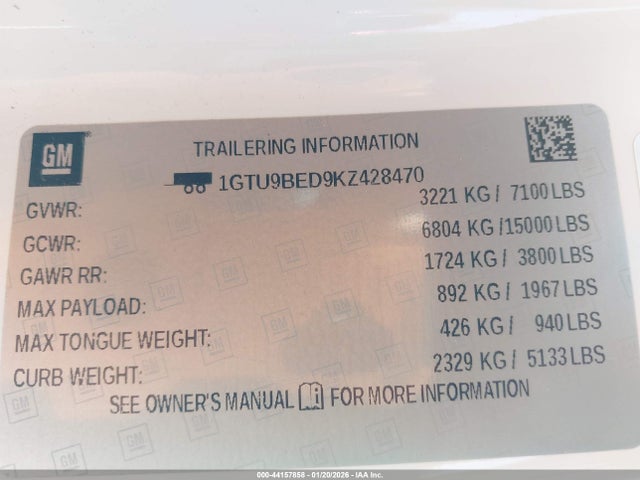2019 Gmc Sierra 1500 Sle მანქანა იყიდება აუქციონზე, vin: 1GTU9BED9KZ428470, აუქციონის ნომერი: 44157858
