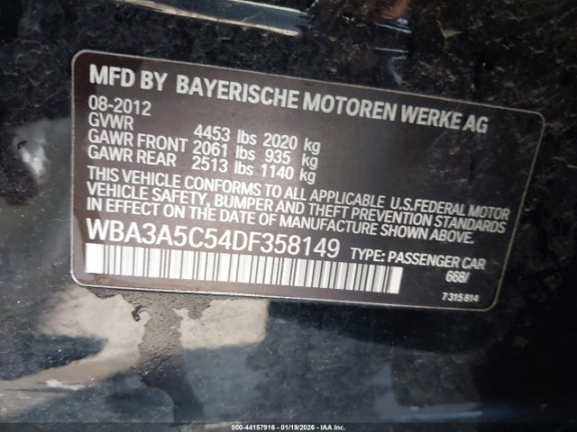 2013 Bmw 328i მანქანა იყიდება აუქციონზე, vin: WBA3A5C54DF358149, აუქციონის ნომერი: 44157916