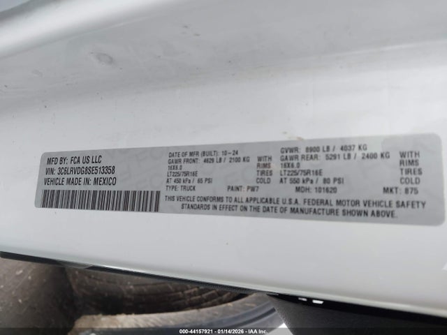 3C6LRVDG8SE513358 RAM Promaster 2500 Tradesman High Roof 159 Wb W/pass Seat