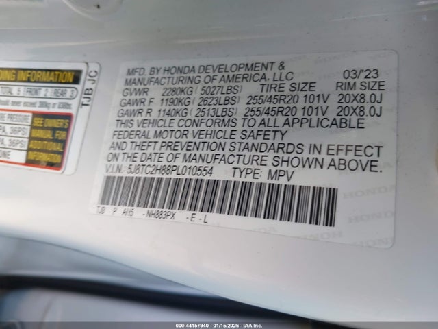 44157940 :رقم المزاد ، 5J8TC2H88PL010554 vin ، 2023 Acura Rdx A-spec Advance Package مزاد بيع