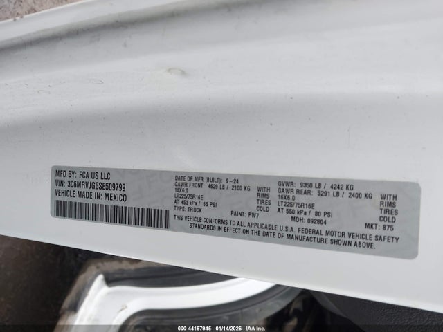 Продажа на аукционе авто 2025 Ram Promaster 3500 Cargo Van Tradesman High Roof 159 Wb Ext, vin: 3C6MRVJG6SE509799, номер лота: 44157945