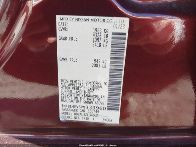 44158030 :رقم المزاد ، 1N4BL4EV6PN339960 vin ، 2023 Nissan Altima Sl Fwd مزاد بيع
