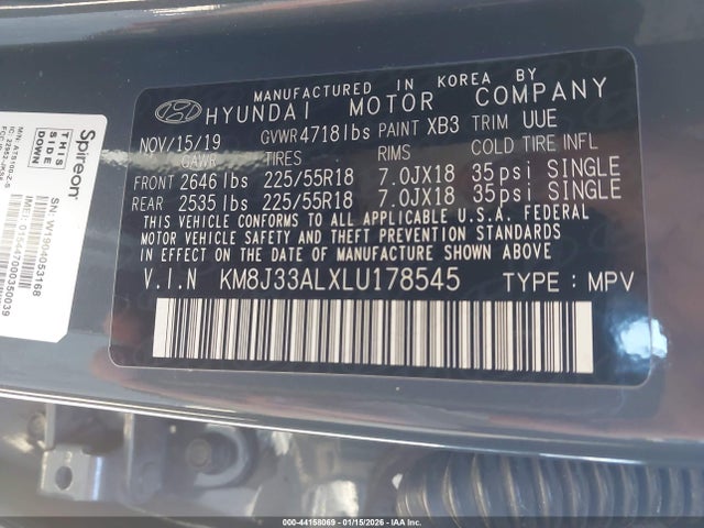 KM8J33ALXLU178545 Hyundai Tucson Ultimate