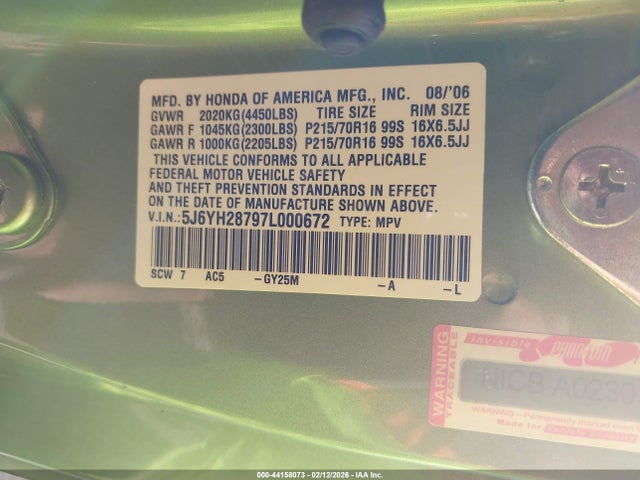 2007 HONDA ELEMENT 5J6YH28797L000672 Photo 8