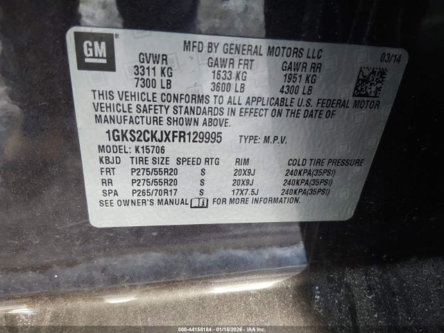 44158184 :رقم المزاد ، 1GKS2CKJXFR129995 vin ، 2015 Gmc Yukon Denali مزاد بيع
