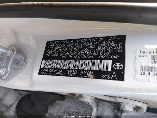JTDKDTB3XH1594348 Toyota Prius C One