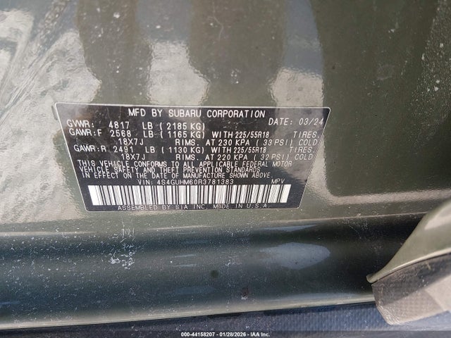 44158207 :رقم المزاد ، 4S4GUHM60R3781383 vin ، 2024 Subaru Crosstrek Limited مزاد بيع