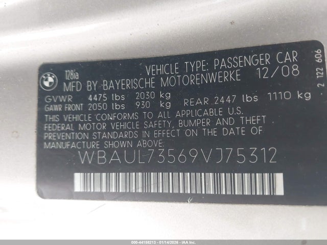 44158213 :رقم المزاد ، WBAUL73569VJ75312 vin ، 2009 Bmw 128i مزاد بيع
