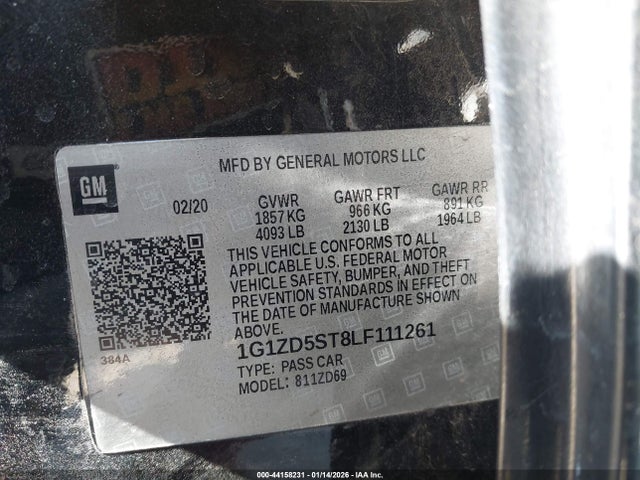 1G1ZD5ST8LF111261 Chevrolet Malibu Fwd Lt