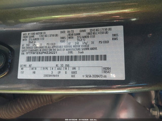 1FTFW1E82PKE26221 Ford F-150 Lariat