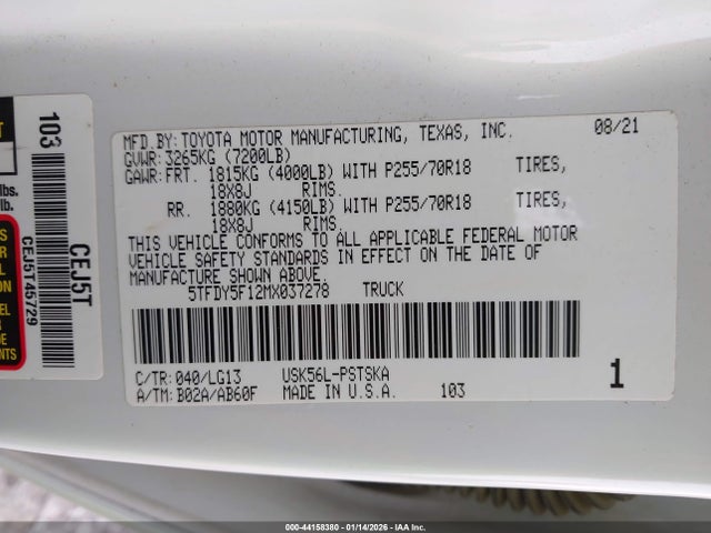 5TFDY5F12MX037278 Toyota Tundra Sr5
