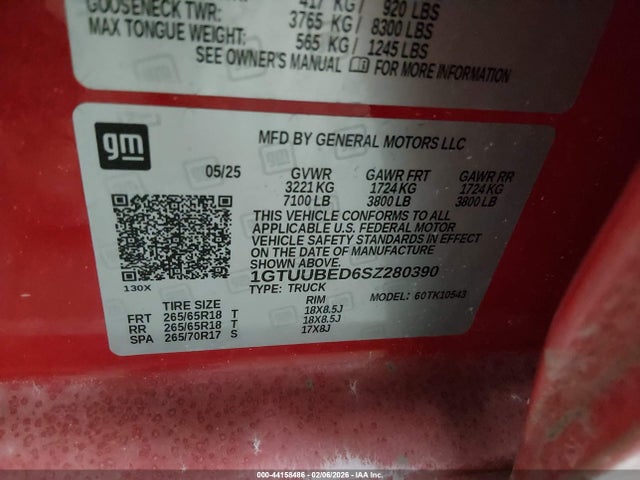 44158486 :رقم المزاد ، 1GTUUBED6SZ280390 vin ، 2025 Gmc Sierra 1500 4wd  Short Box Sle مزاد بيع