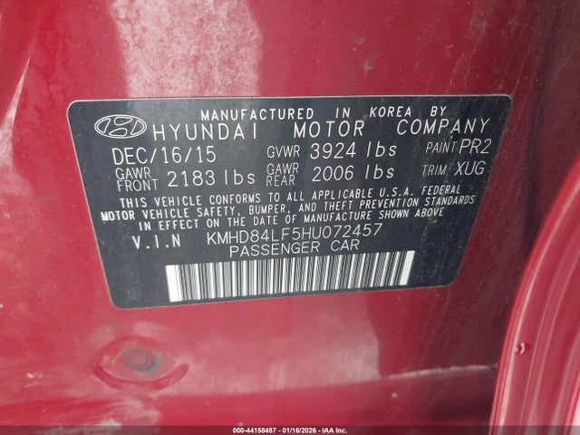 KMHD84LF5HU072457 Hyundai ELANTRA SE