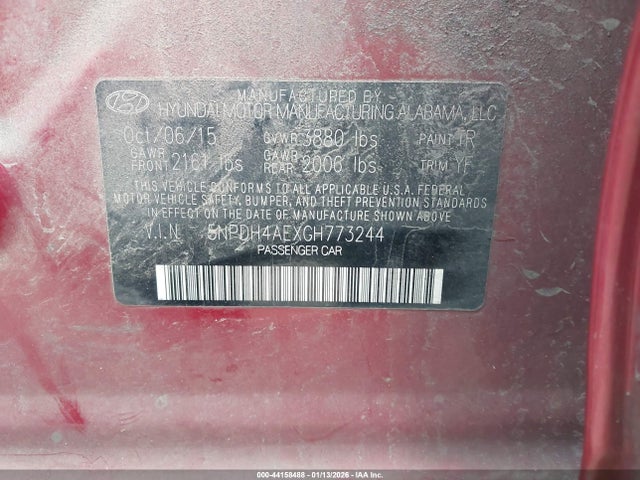 44158488 :رقم المزاد ، 5NPDH4AEXGH773244 vin ، 2016 Hyundai Elantra Se مزاد بيع