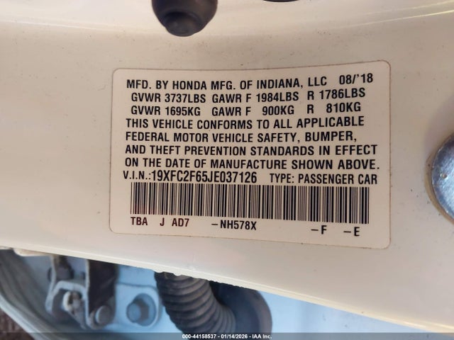 Honda Civic Lx 2018 19XFC2F65JE037126 Image 9
