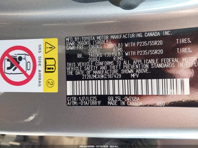 Aukcja sprzedaży 2019 Lexus Rx 350 F Sport, vin: 2T2BZMCA9KC187429, numer aukcji: 44158560