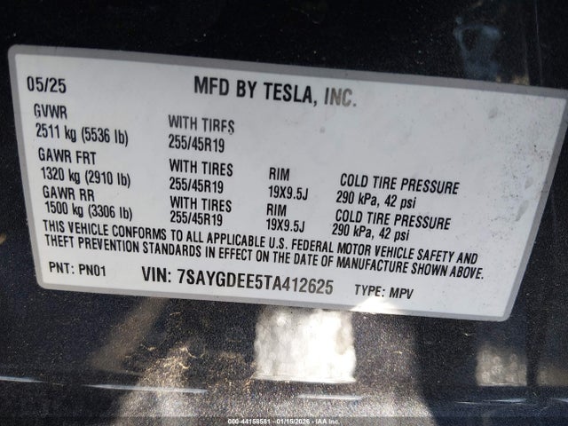 Продажа на аукционе авто 2026 Tesla Model Y Long Range Launch Series/premium All-wheel Drive, vin: 7SAYGDEE5TA412625, номер лота: 44158581