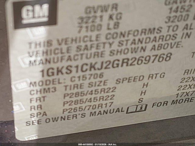 1GKS1CKJ2GR269768 GMC YUKON DENALI
