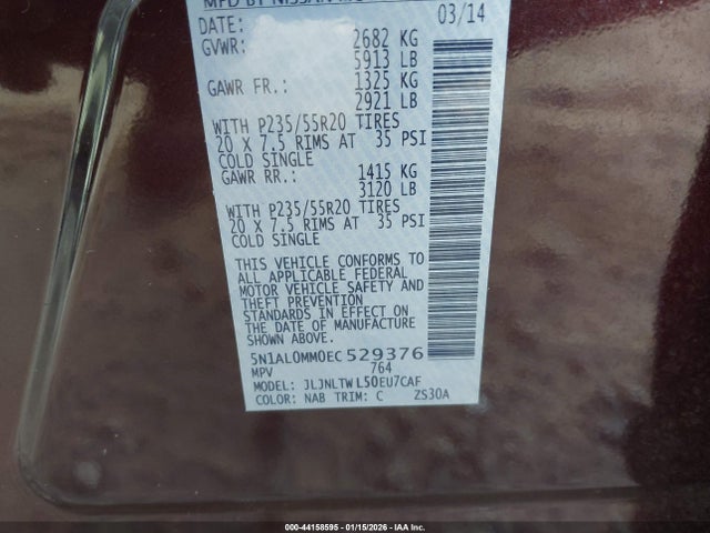 Aukcja sprzedaży 2014 Infiniti Qx60, vin: 5N1AL0MM0EC529376, numer aukcji: 44158595