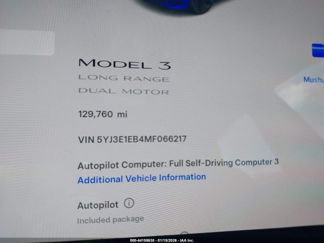 Aukcja sprzedaży 2021 Tesla Model 3 Long Range Dual Motor All-wheel Drive, vin: 5YJ3E1EB4MF066217, numer aukcji: 44158638