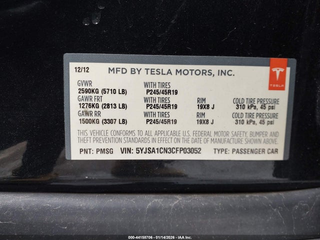 2012 TESLA MODEL S 5YJSA1CN3CFP03052 Photo 8