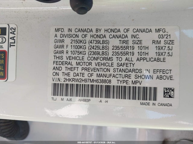 2HKRW2H97MH638808 Honda Cr-v Awd Touring