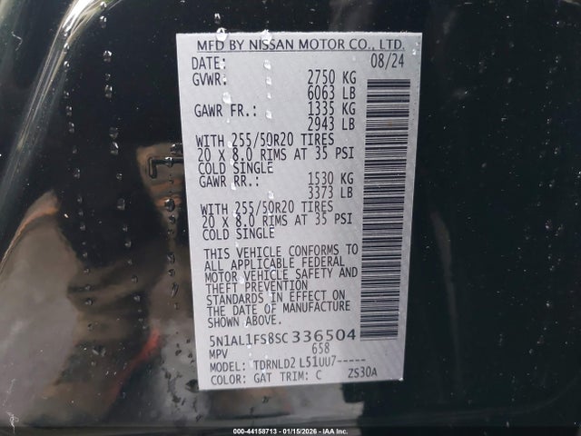 44158713 :رقم المزاد ، 5N1AL1FS8SC336504 vin ، 2025 Infiniti Qx60 Luxe Awd مزاد بيع