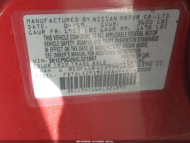 3N1CP5CU6KL521897 Nissan KICKS SV