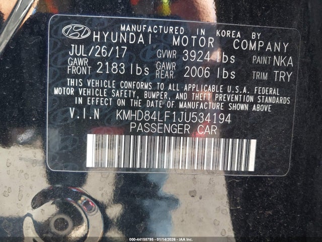 KMHD84LF1JU534194 Hyundai ELANTRA SEL