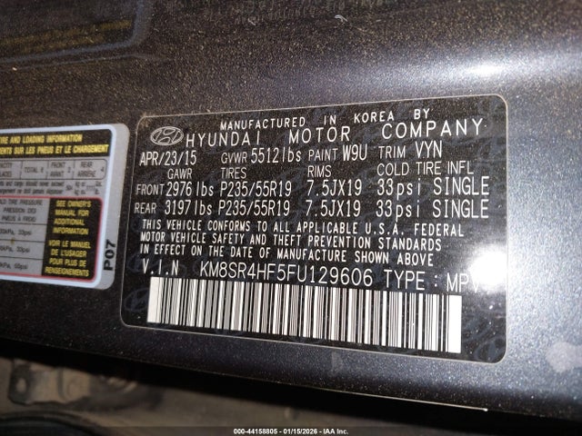 KM8SR4HF5FU129606 Hyundai Santa Fe Limited