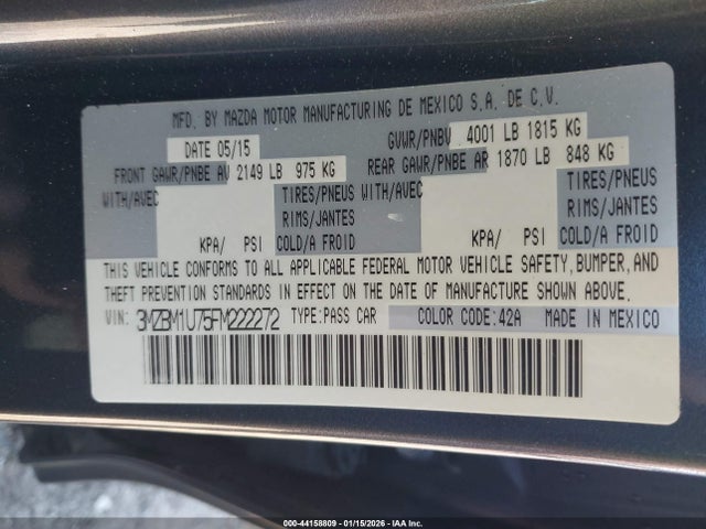 3MZBM1U75FM222272 Mazda Mazda3 I Sport
