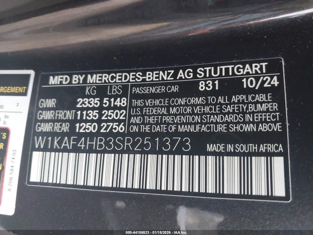 W1KAF4HB3SR251373 Mercedes-Benz C 300