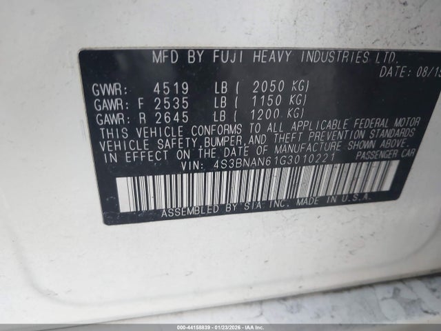4S3BNAN61G3010221 Subaru Legacy 2.5i Limited