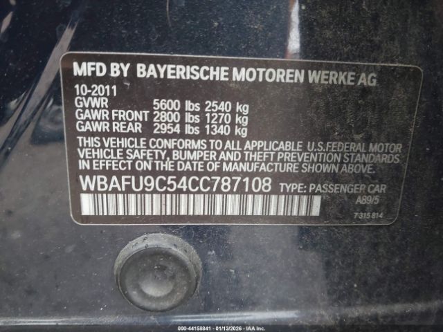 2012 BMW 550I WBAFU9C54CC787108 Photo 8