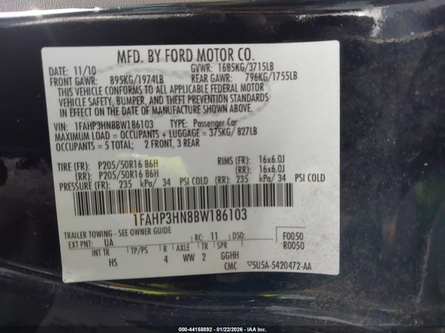 2011 FORD FOCUS 1FAHP3HN8BW186103 Photo 8