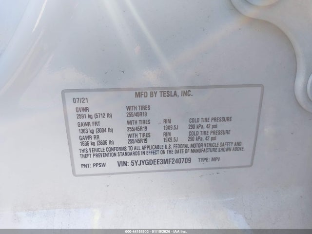 2021 TESLA MODEL Y 5YJYGDEE3MF240709 Photo 8