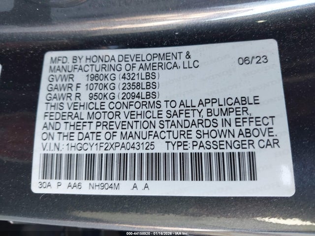 1HGCY1F2XPA043125 Honda ACCORD LX