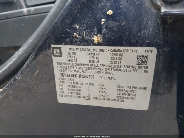 2017 Chevrolet Equinox Ls მანქანა იყიდება აუქციონზე, vin: 2GNALBEK1H1547190, აუქციონის ნომერი: 44158925