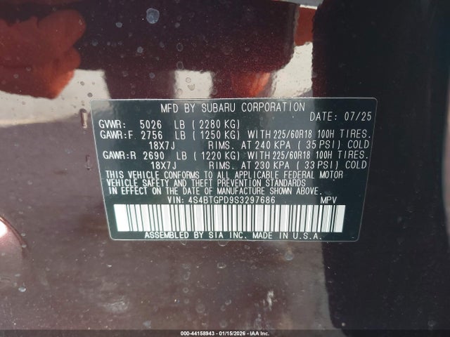 4S4BTGPD9S3297686 Subaru Outback Touring Xt