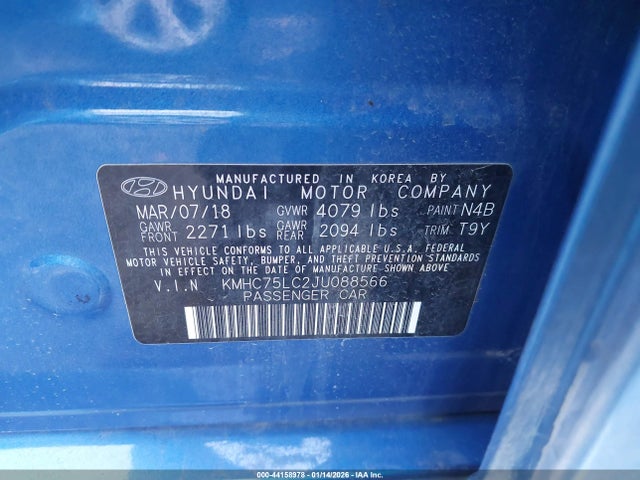 KMHC75LC2JU088566 Hyundai Ioniq Sel